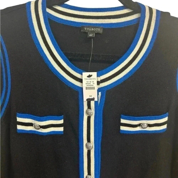 Talbots Super Soft Tipped Cardigan Cashmere Blend Preppy Black Blue Size M NWT - Picture 3 of 6